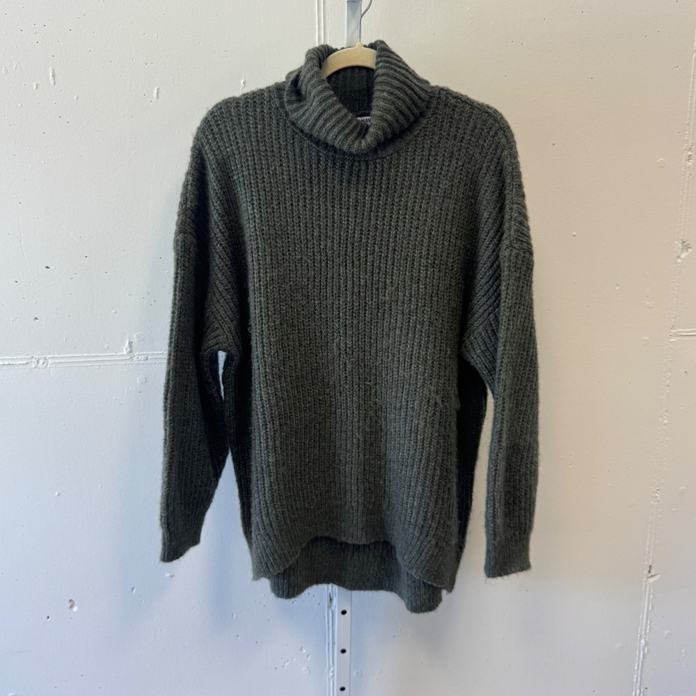 Old‎ Navy Green Shaker Rib Turtleneck Tunic Length Sweater Oversized Wool Mix Lg